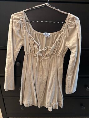 Princess Polly Beige Long Sleeve Tie-Front Mini Dress